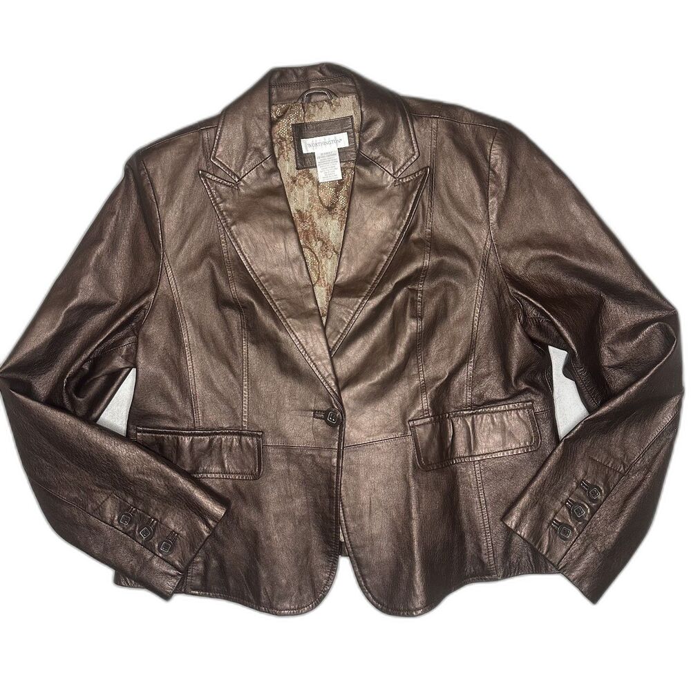 VTG Worthington genuine Leather brown blazer jacket floral lined 90's Y2K SZ XL